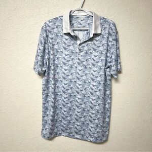 Boston Scott Polo Shirt Mens Blue Camo Print Golf Performance UPF Stretch Sz M